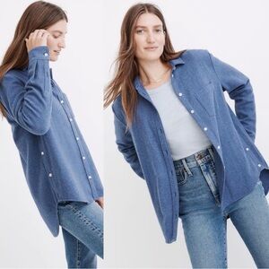 Madewell Side Button Oversized Ex-Boyfriend Flannel Shirt XXL Blue Cozy Cotton